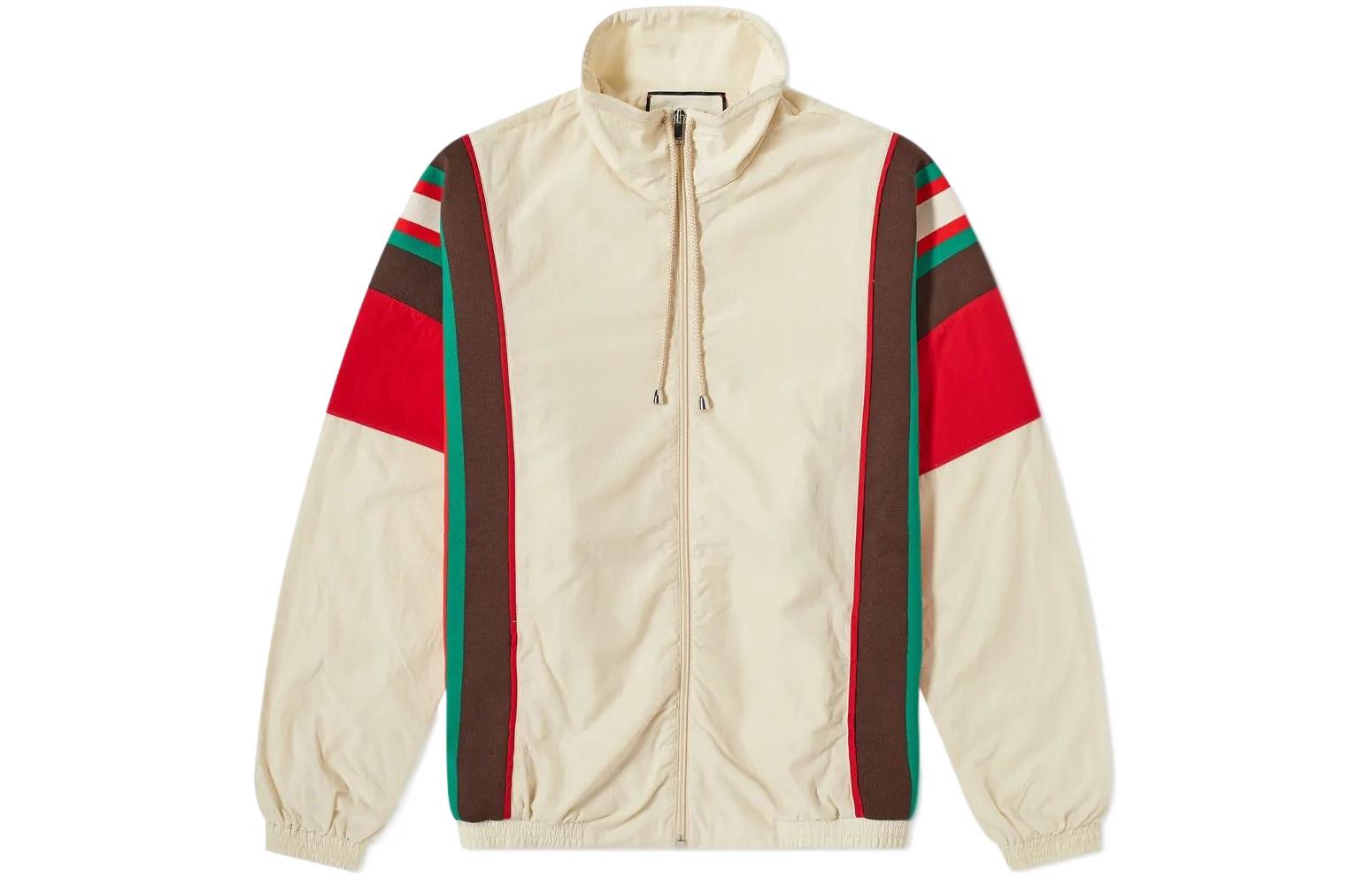 Gucci High-Neck Logo Print Zip-Up Jacket Ivory White 625293-XJCNL-9791