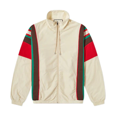 Gucci High-Neck Logo Print Zip-Up Jacket Ivory White 625293-XJCNL-9791