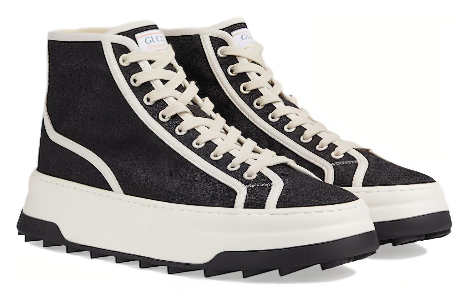 Shop Gucci Sneaker Alta in Tela ''Bianco con Finitura Nera'' 745999-20Q20-1043