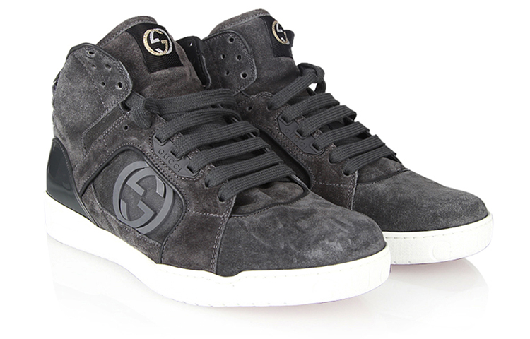 Order Sneaker Gucci Kulit High-Top 'Hitam Abu-abu' 295322-CFXNO-1320