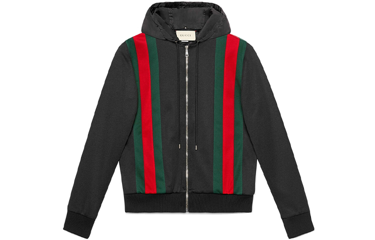 Gucci Hooded Jacket with Red-Green Stripes Black 493659-X9H46-1060