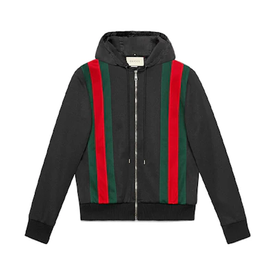 Gucci Hooded Jacket with Red-Green Stripes Black 493659-X9H46-1060