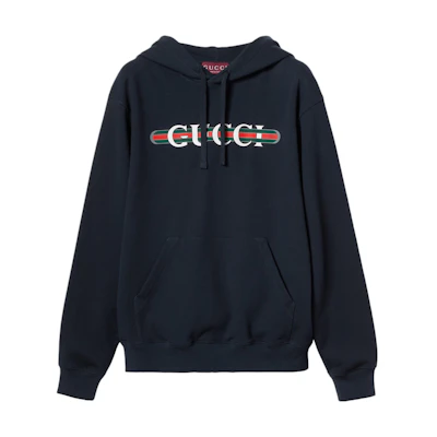 Gucci Hoodie Navy Blue Logo Print with Letter Band 788771-XJG59-4735