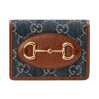 Gucci Horsebit 1955 Card Case Blue/ivory