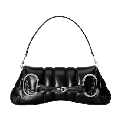 Gucci Horsebit Chain Medium Shoulder Bag Black