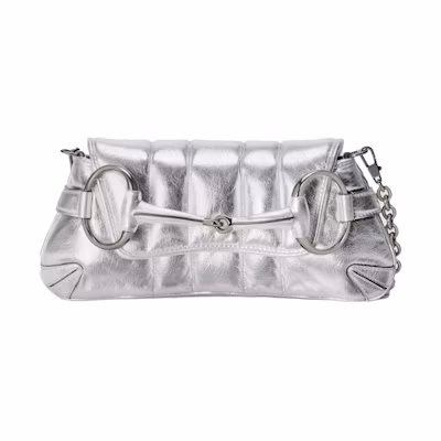 Gucci Horsebit Chain Small Shoulder Bag Silver Metallic