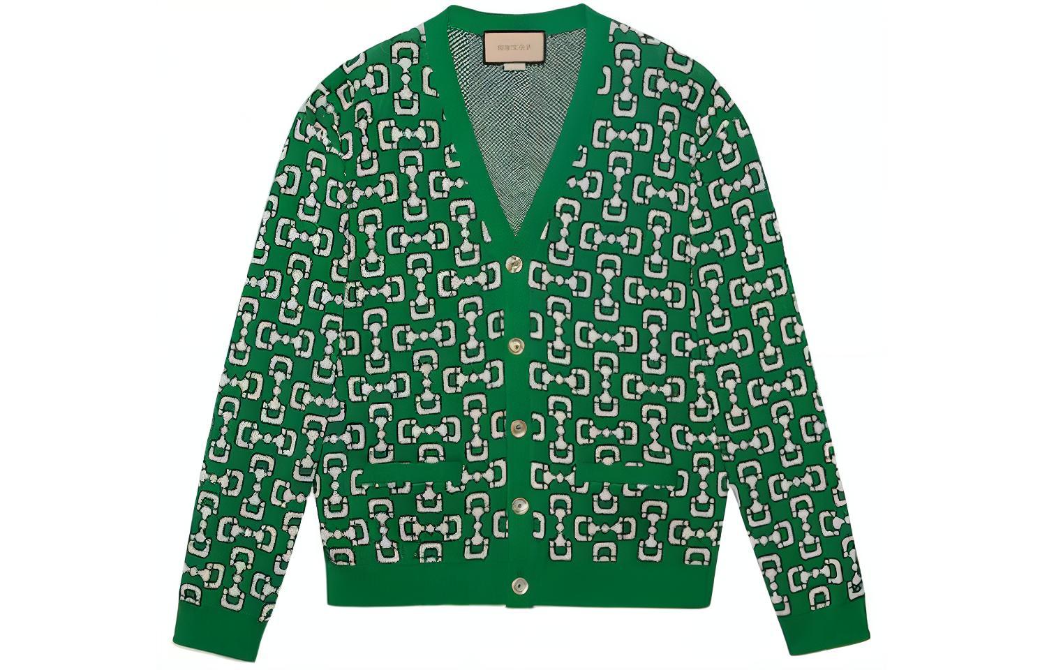 Gucci Horsebit Cotton Piquet V-neck Cardigan Green 780621-XKDZC3-736