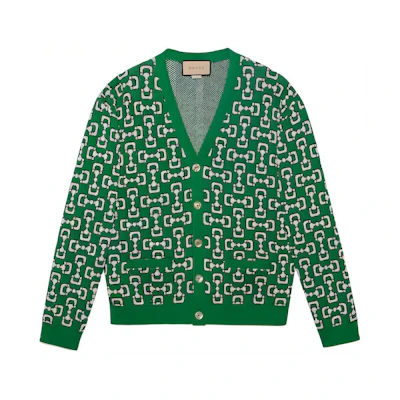 Gucci Horsebit Cotton Piquet V-neck Cardigan Green 780621-XKDZC3-736