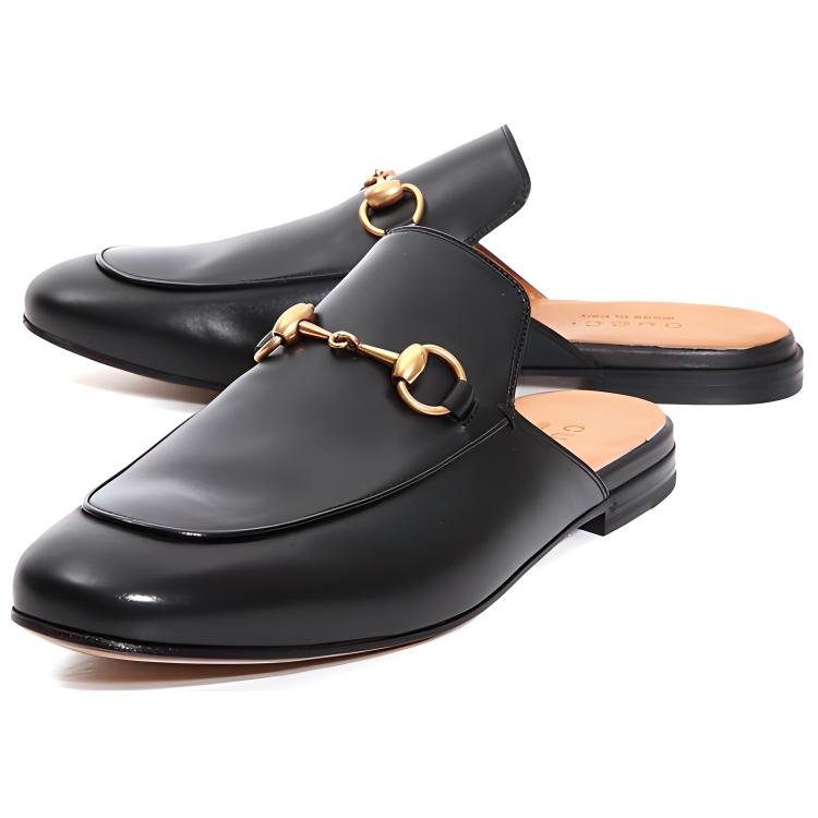 Lookbook Gucci Selipar Kulit Horsebit 'Hitam' 426219-BLM00-1000