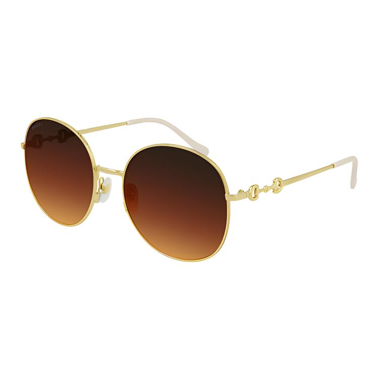 GUCCI Horsebit Lightweight Gold Brown White Lens Sunglasses GG0881SA-004