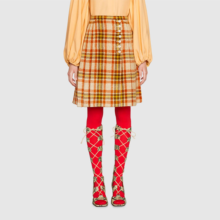 Lookbook GUCCI Horsebit Plaid Wool A-Line Mini Skirt Pelbagai Warna 643331-ZAF2U-9844