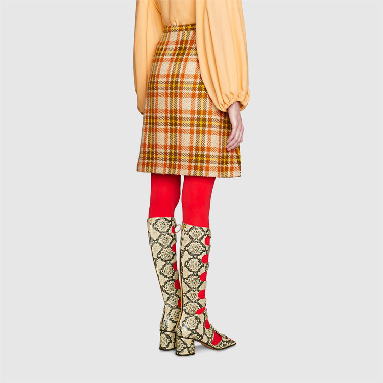 Shop GUCCI Horsebit Plaid Wool A-Line Mini Skirt Pelbagai Warna 643331-ZAF2U-9844