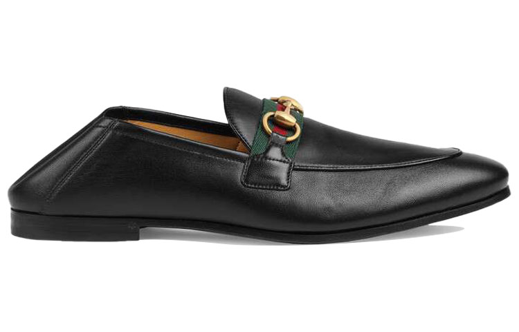 Lookbook (W) Gucci Horsebit Loafer dengan Web 'Kulit Hitam' 581513-DLCC0-1078