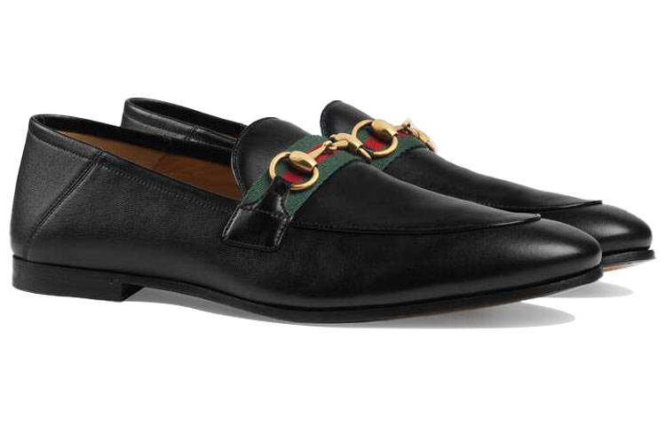 Shop (W) Gucci Horsebit Loafer dengan Web 'Kulit Hitam' 581513-DLCC0-1078
