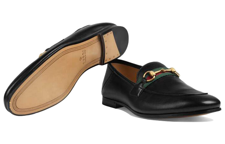 Sizing (W) Gucci Horsebit Loafer dengan Web 'Kulit Hitam' 581513-DLCC0-1078