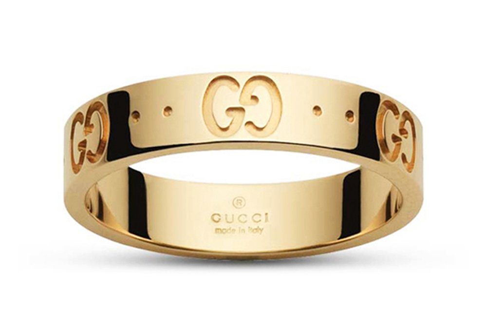 Shop 구찌 아이콘 좁은 18K 골드 반지 유니섹스 660070-J8500-8000