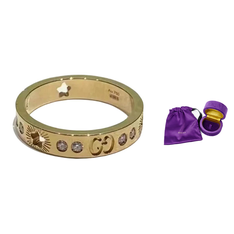 GUCCI Icon Series 18K Gold Ring with Star Diamond for Couples Unisex. 662057-J8540-8000