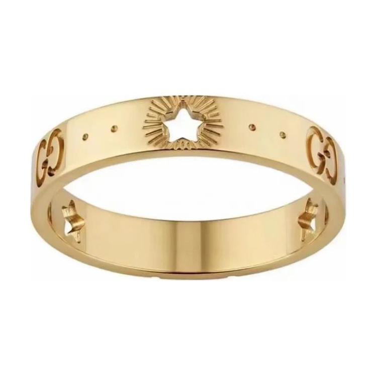 GUCCI Icon Series 18K Gold Star Cutout Ring Unisex Couple Gold 607339-J8500-8000