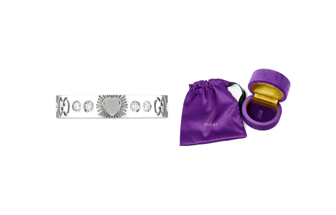 GUCCI Icon Series 18K White Gold Diamond Heart Ring Unisex Couple Style Gold. 662055-J8568-9066 圖 2