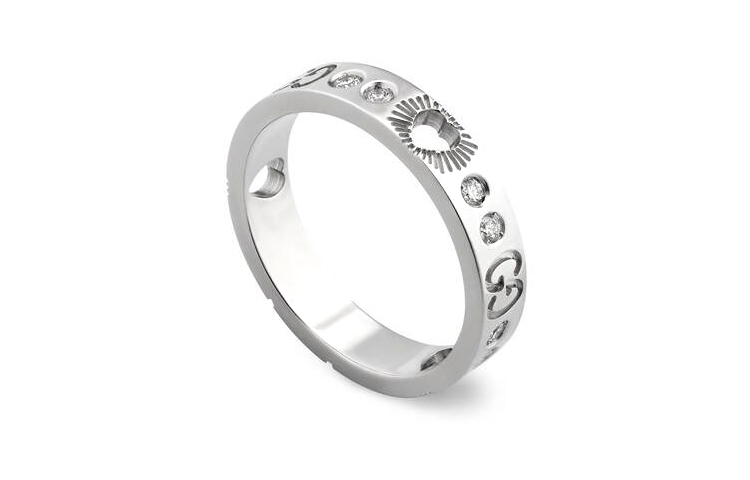 GUCCI Icon Series 18K White Gold Diamond Heart Ring Unisex Couple Style Gold. 662055-J8568-9066 圖 4