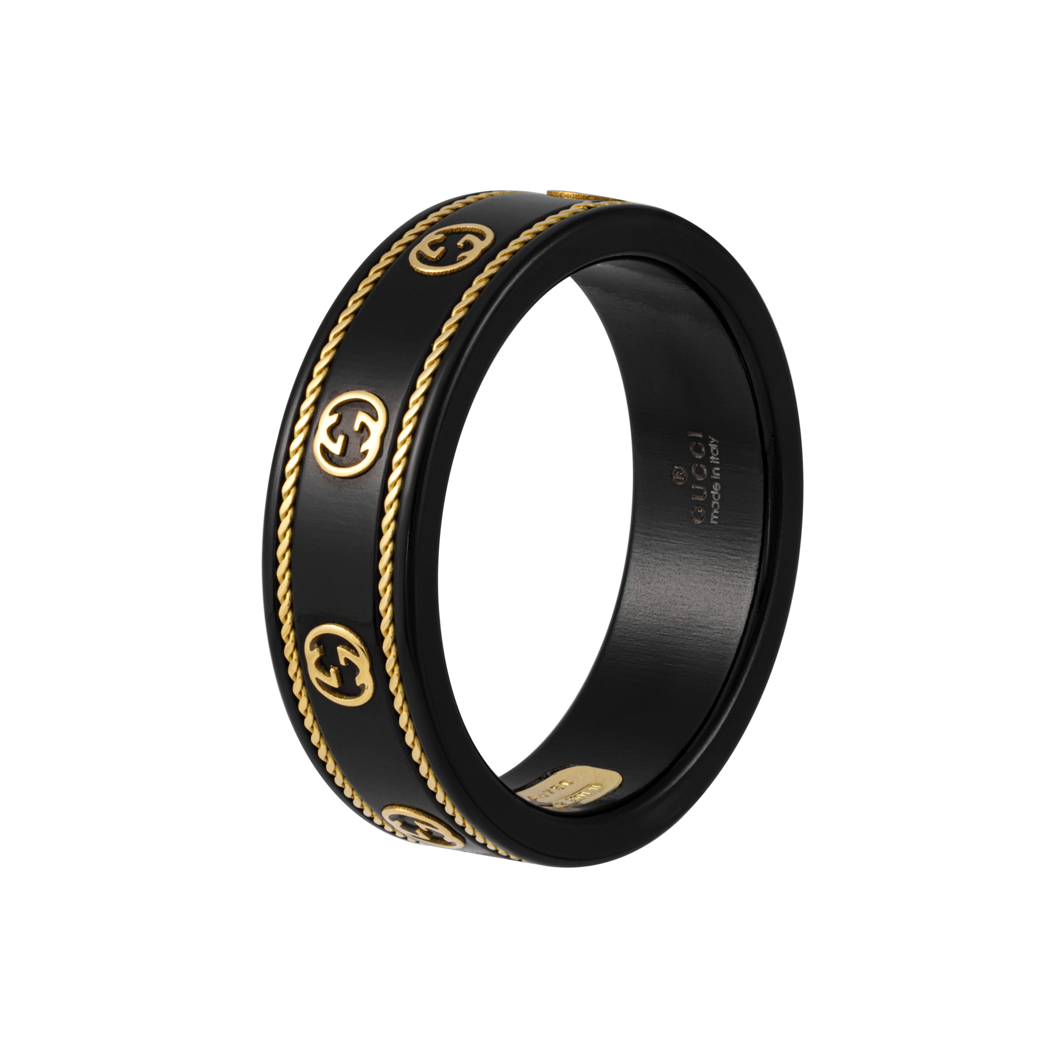 Lookbook GUCCI Cincin Emas 18k Hitam Double G Ikonik Unisex Pasangan 606826-I0H11-8029