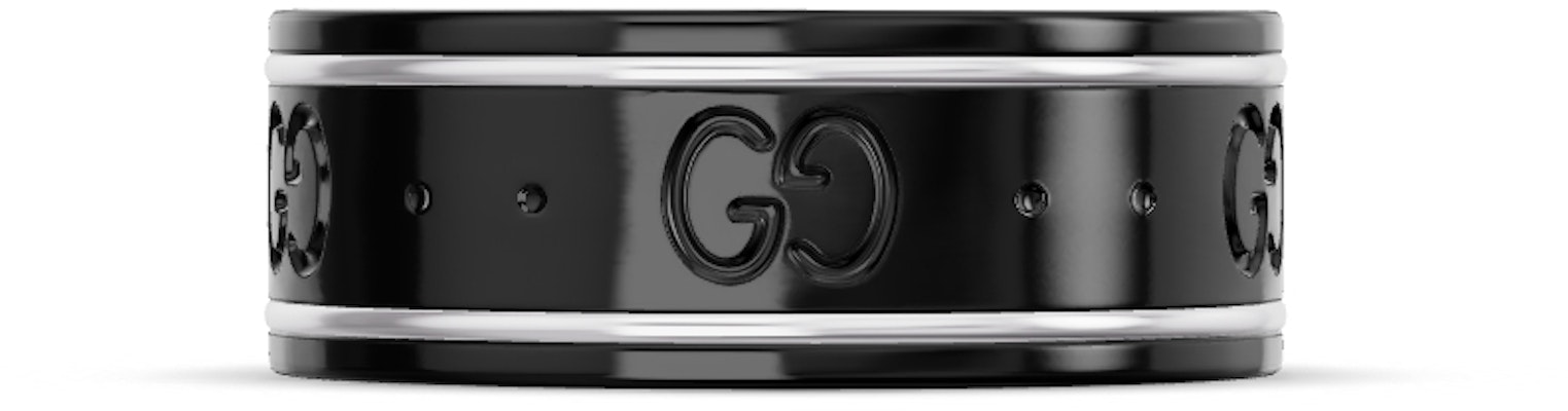 GUCCI Icon系列窄版18K白金黑色戒指 男款 225985-I19A1-8061 Buy GUCCI Icon系列窄版18K白金黑色戒指 男款 225985-I19A1-8061