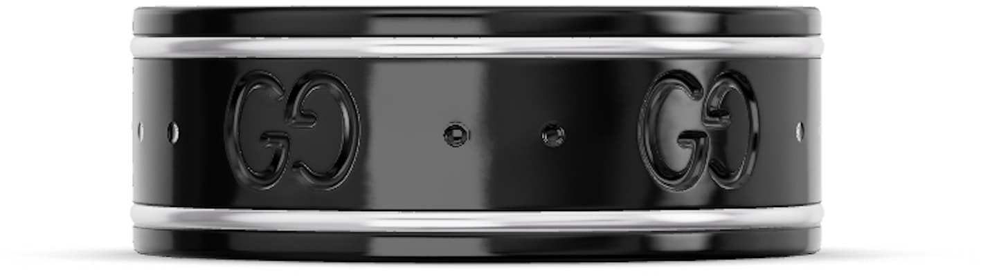 GUCCI Icon系列窄版18K白金黑色戒指 男款 225985-I19A1-8061 Order GUCCI Icon系列窄版18K白金黑色戒指 男款 225985-I19A1-8061