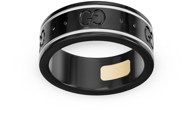 GUCCI Icon系列窄版18K白金黑色戒指 男款 225985-I19A1-8061 Shop GUCCI Icon系列窄版18K白金黑色戒指 男款 225985-I19A1-8061