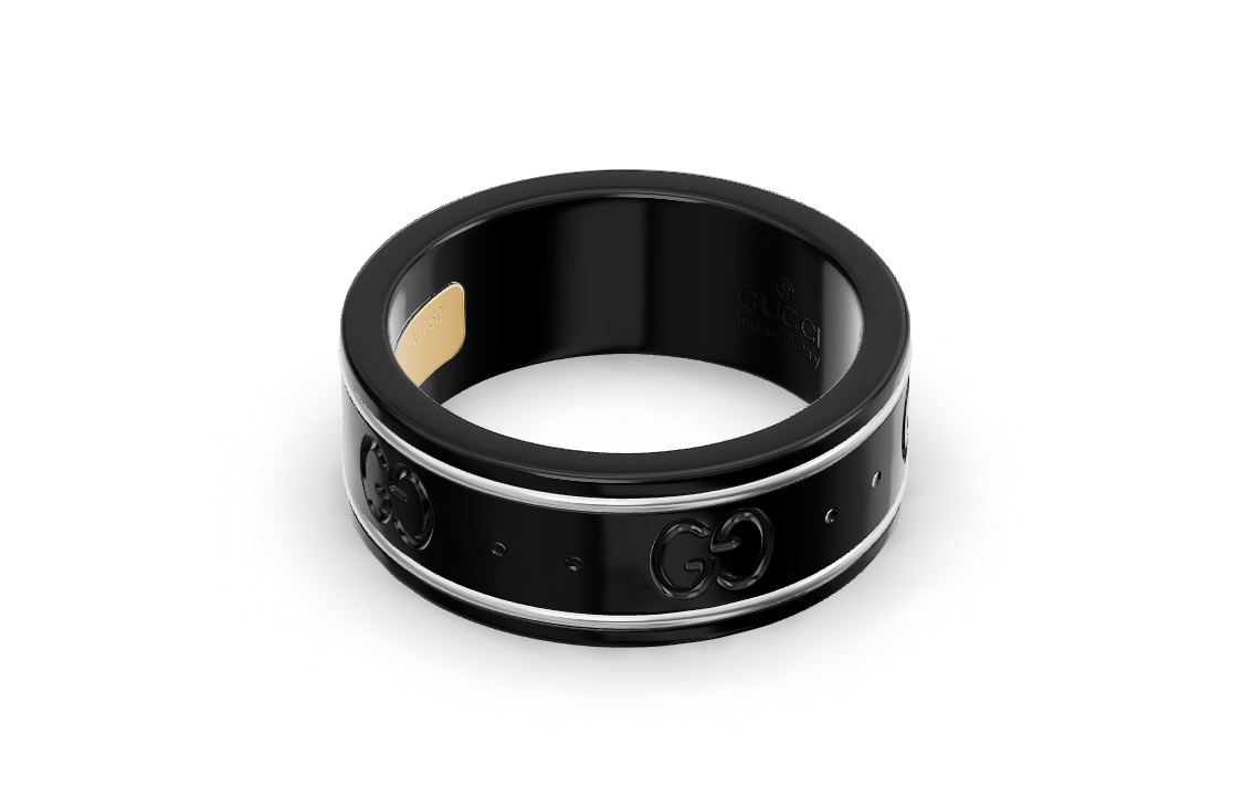 Details for GUCCI Icon系列窄版18K白金黑色戒指 男款 225985-I19A1-8061