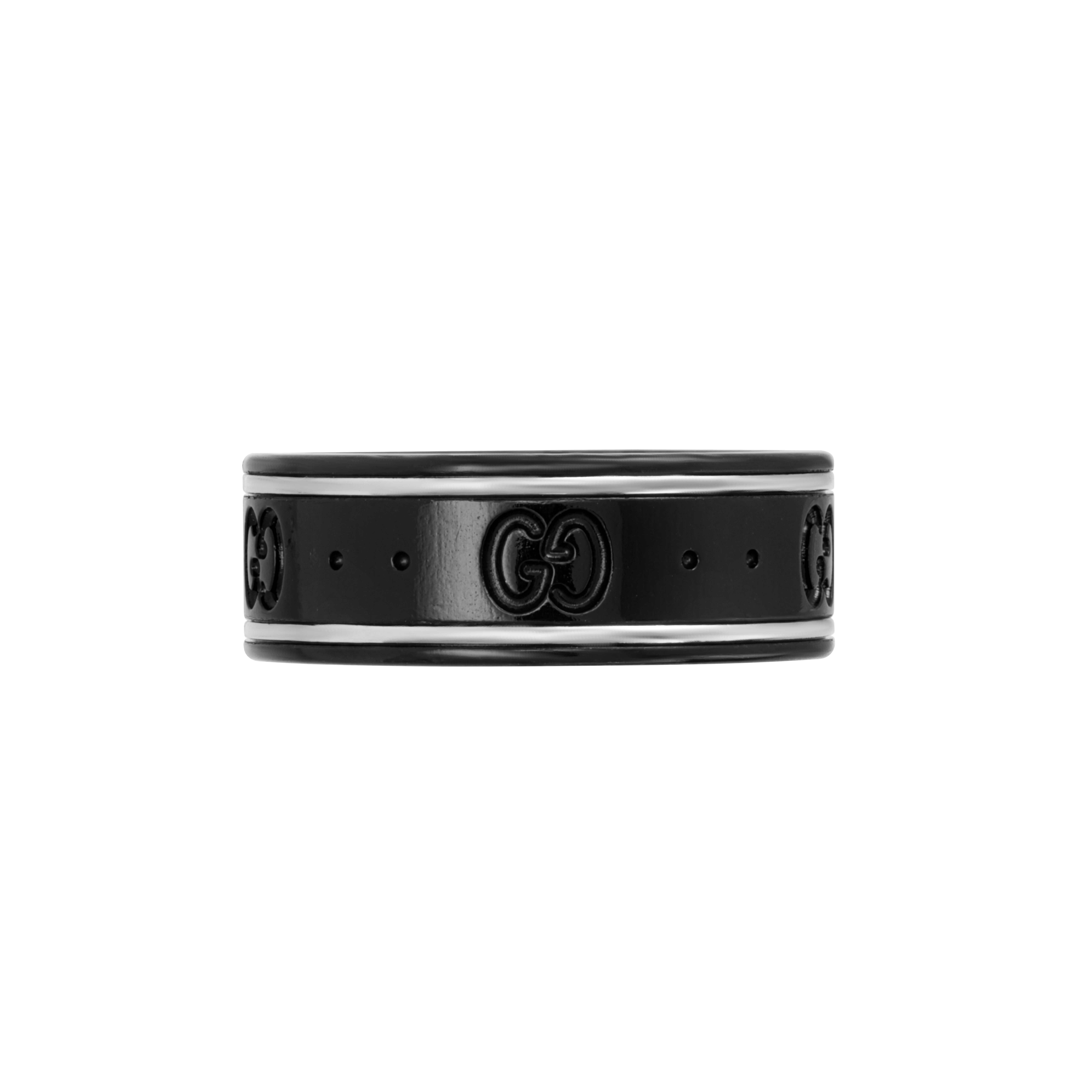GUCCI Icon Series Narrow Double G 18k White Gold Ring Unisex Black Couple Ring 225985-l19A1-8061