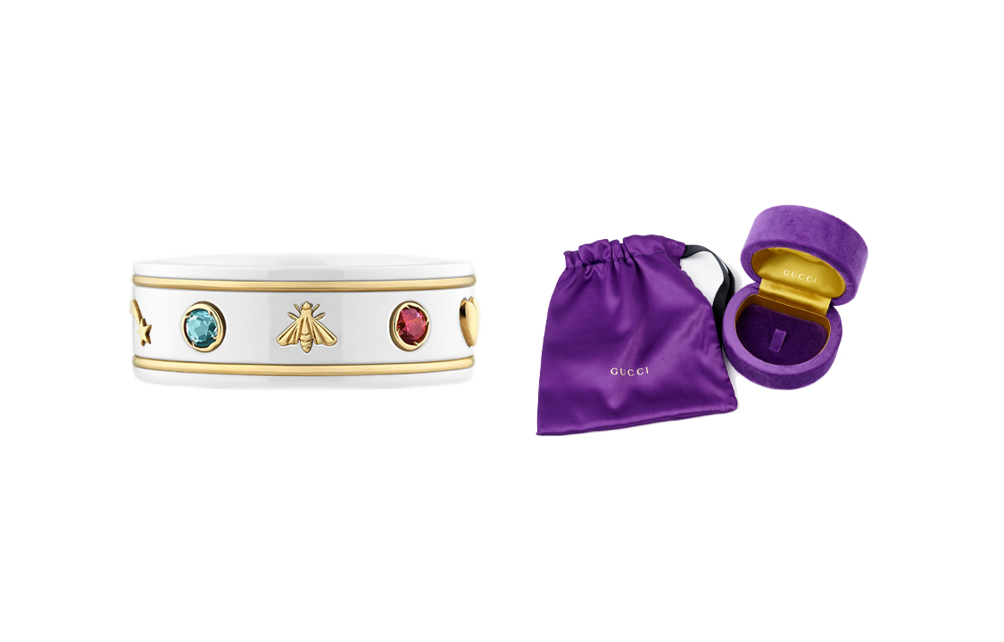 Order GUCCI Icon Series White Ceramic Gemstone Gold Ring 527095-J8F7-8521