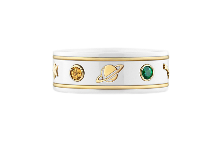 Shop GUCCI Icon Series White Ceramic Gemstone Gold Ring 527095-J8F7-8521