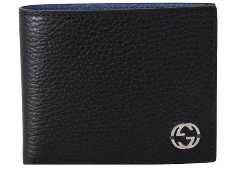 Gucci Interlocked GG Bifold Wallet 6 Card Slot Black/Blue
