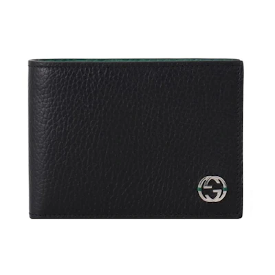 Gucci Interlocked GG Bifold Wallet 6 Card Slot Black/Green