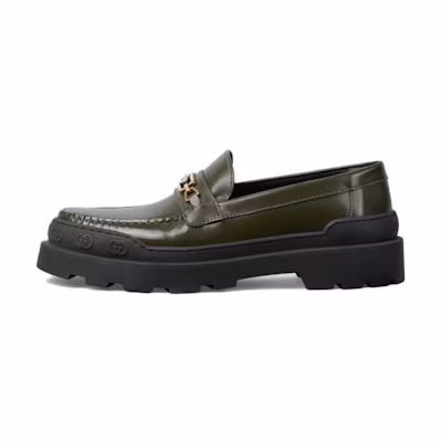 Gucci Interlocking 'Green Leather Loafer'