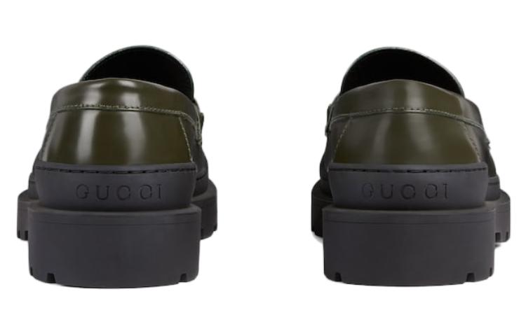 Shop Gucci Interlocking 'Mocasín de Cuero Verde' 761519-17X00-3346