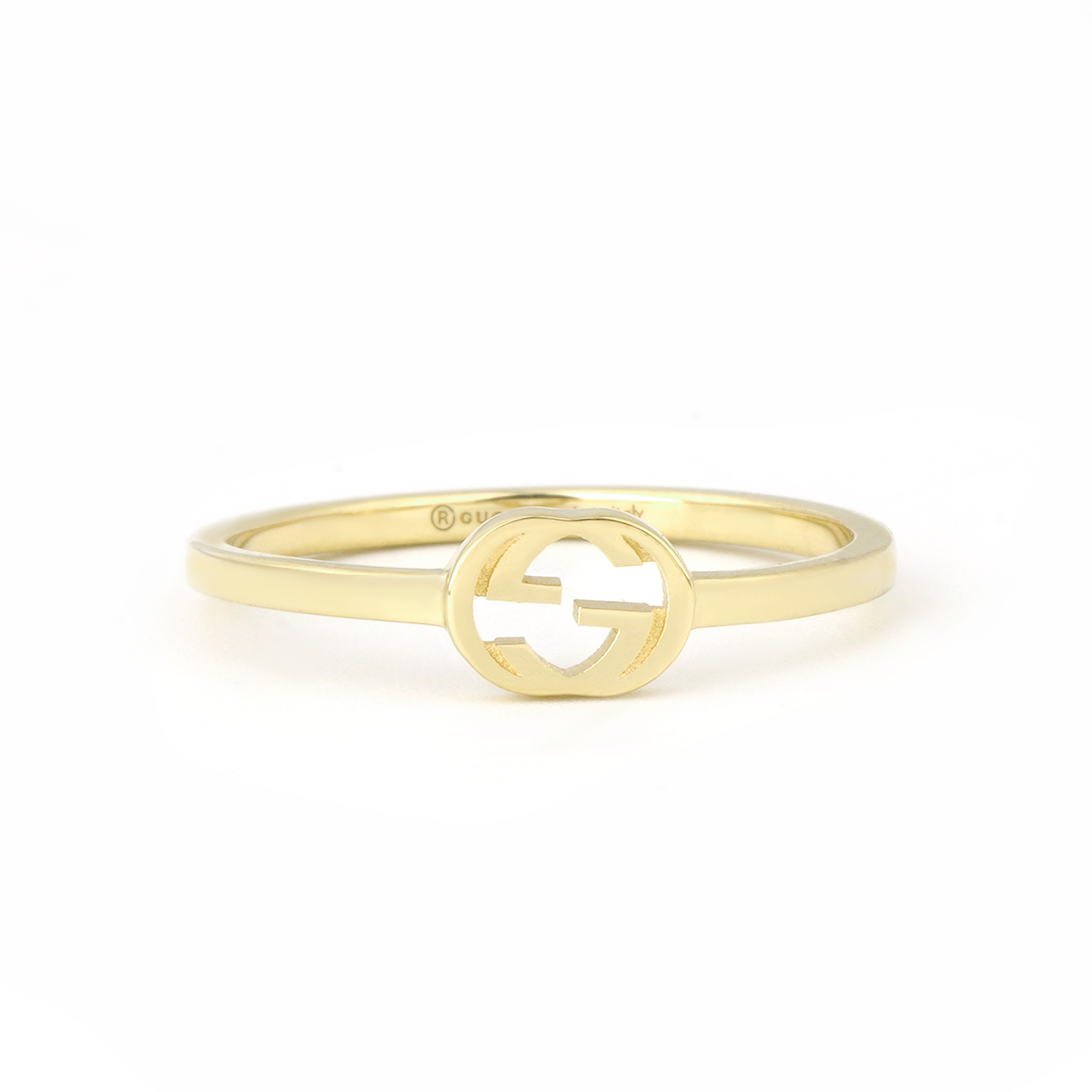 GUCCI Interlocking Double G 18K Gold Ring Unisex Couple Style - Gold. 679115-J8500-8000