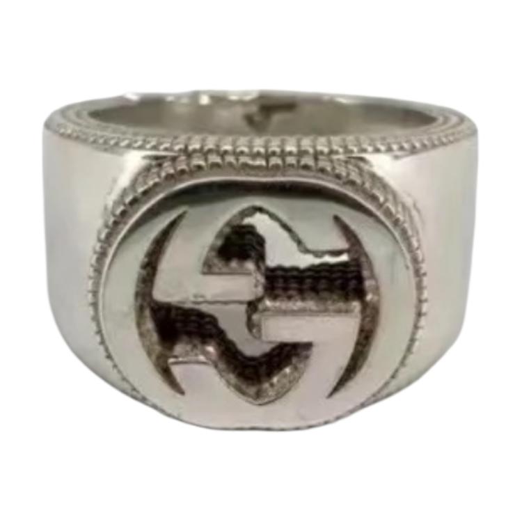 Buy 구찌 인터로킹 더블 G 925 실버 남성용 반지 479229-J8400-8106