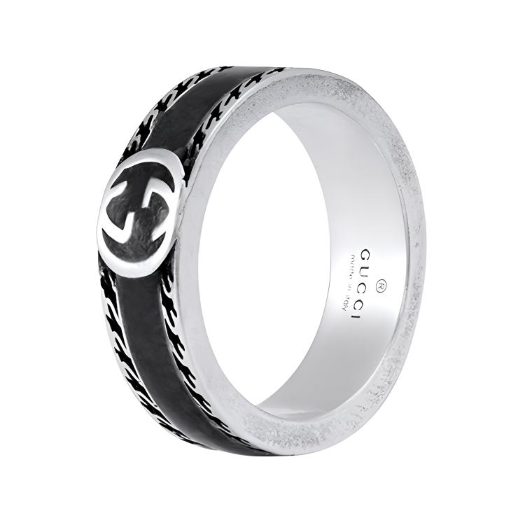 Order GUCCI 經典雙G 925純銀黑色戒指 情侶款 男女通用款式 YBC645573002