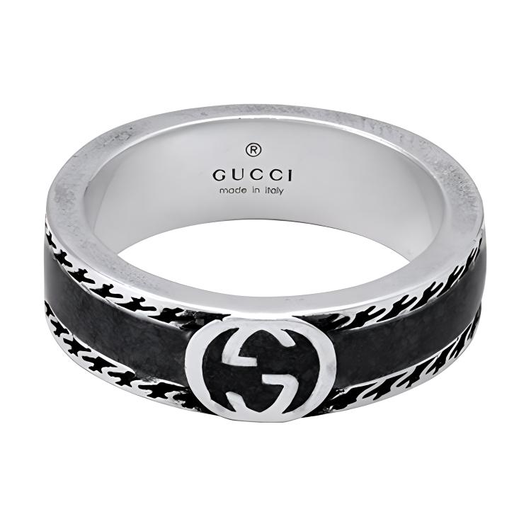 Lookbook GUCCI 經典雙G 925純銀黑色戒指 情侶款 男女通用款式 YBC645573002
