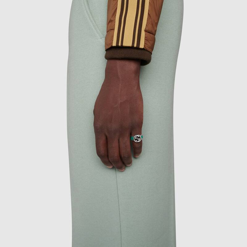 Purchase Anillo GUCCI Interlocking Double G 925 Plata Unisex con Piedra Verde/Plata 645572-J8410-8136