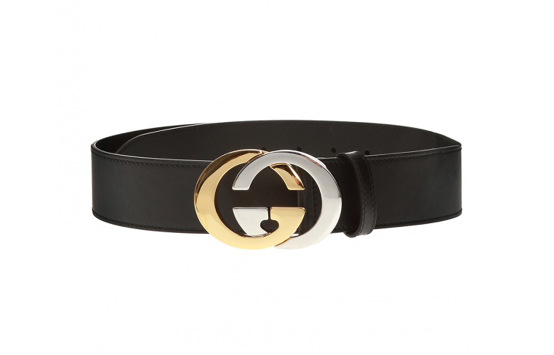 GUCCI Interlocking Double G Black Leather Belt 4cm Width 574808-0YA0X-1000