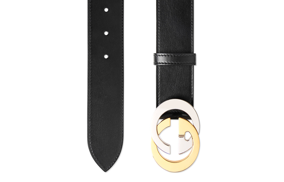 Sizing GUCCI Interlocking Double G Black Leather Belt 4cm Width 574808-0YA0X-1000