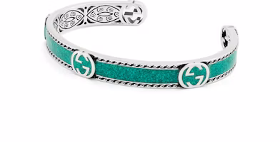 Order GUCCI Gelang Unisex Etnis Perak 925 Double G Permata Hijau/Perak 645570-J8410-8136