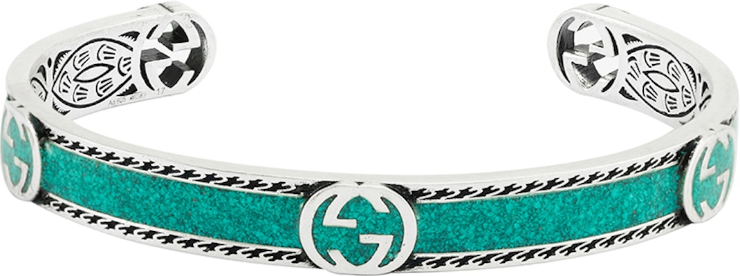 GUCCI 双G宝石民族风925银男女手链 绿色/银色 645570-J8410-8136 Lookbook GUCCI 双G宝石民族风925银男女手链 绿色/银色 645570-J8410-8136