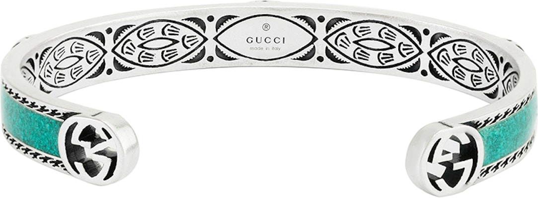 GUCCI 双G宝石民族风925银男女手链 绿色/银色 645570-J8410-8136 Shop GUCCI 双G宝石民族风925银男女手链 绿色/银色 645570-J8410-8136