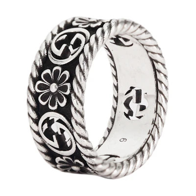 GUCCI Interlocking Double G Logo Sterling Silver Ring Silver 577263-J8400-0811