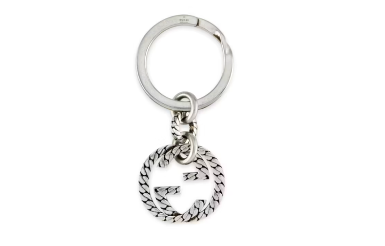 Order GUCCI Interlocking Double G Silver Keychain Unisex Couple Style. 678644-J8400-0728