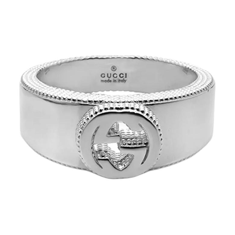 GUCCI Interlocking Double G Silver Ring Unisex Couple Style Jewelry. 479228-J8400-8106