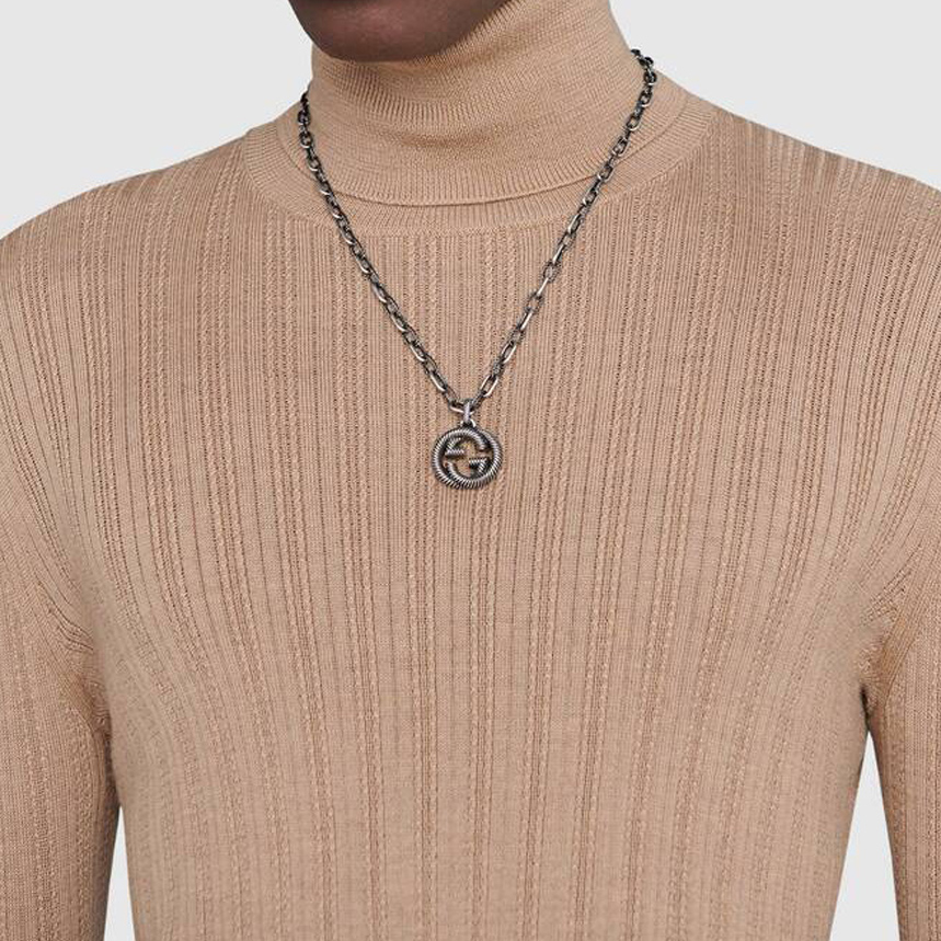 GUCCI Interlocking Double G Sterling Silver Unisex Necklace 604155-J8400-0811 圖 5